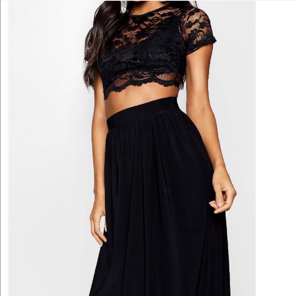 Black Lace Crop top Bralet And Maxi Skirt - Picture 5 of 6